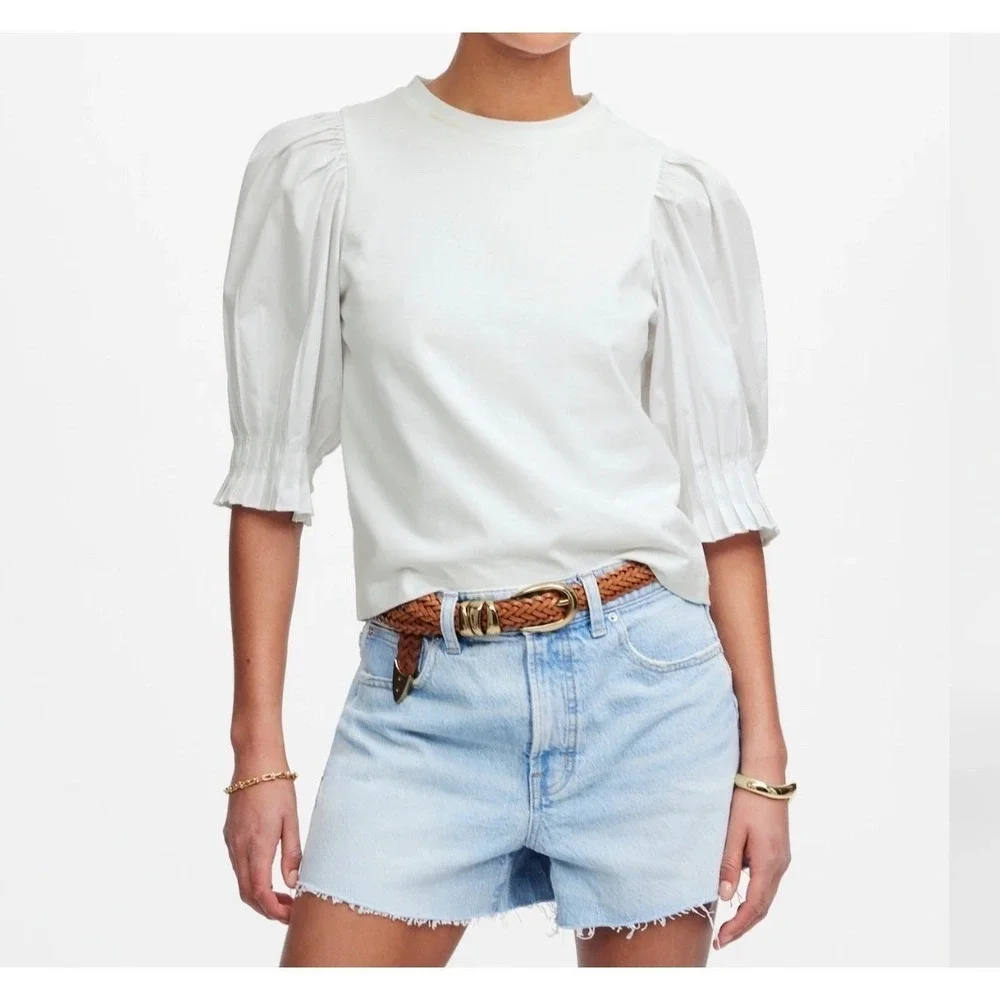 Madewell Black‎ Puff Sleeve Knit Cotton T Shirt Top size M NV971